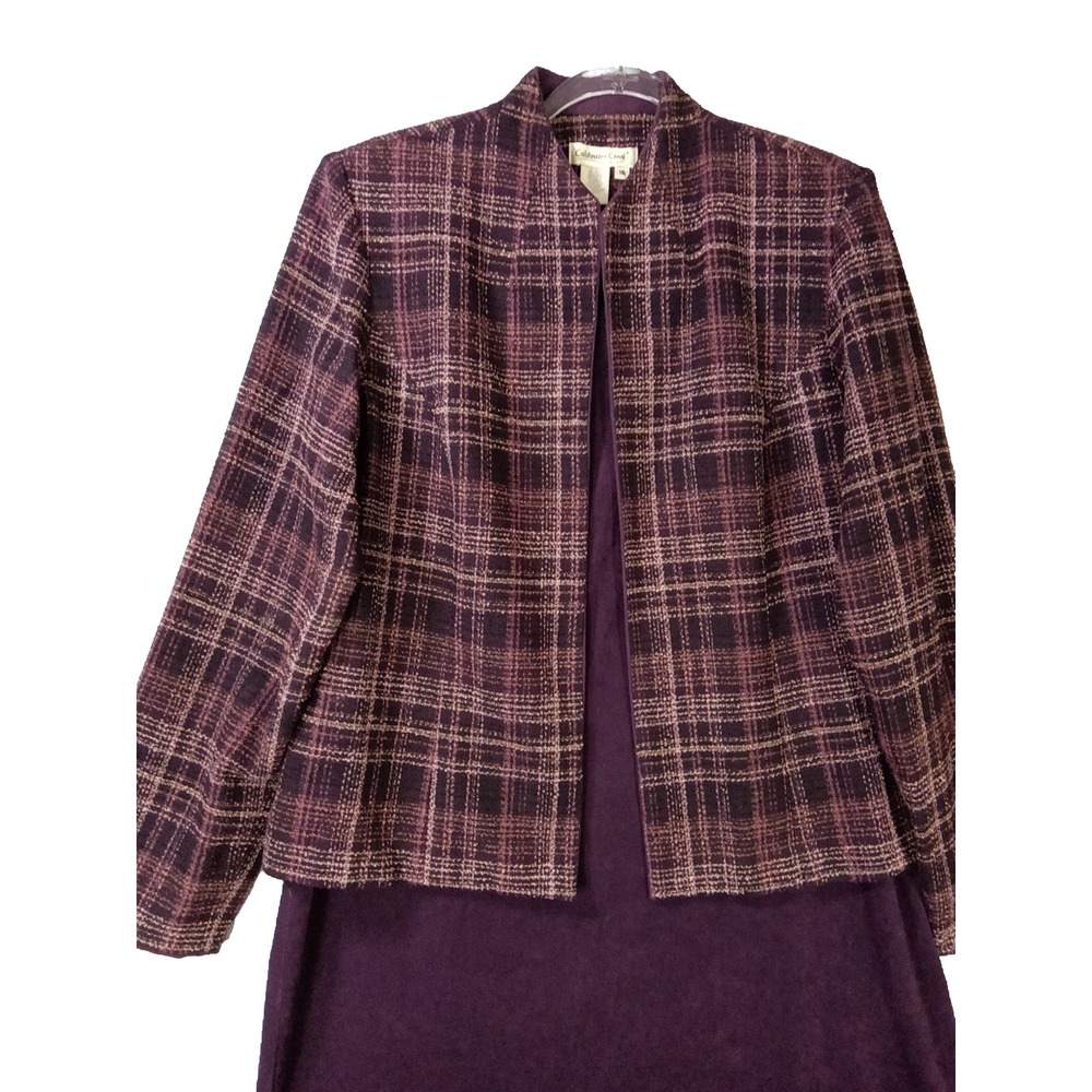 Coldwater Creek 2 Pc Dress Set Size 16 Purple Plaid Jacket Midi Dress Women - Picture 5 of 12